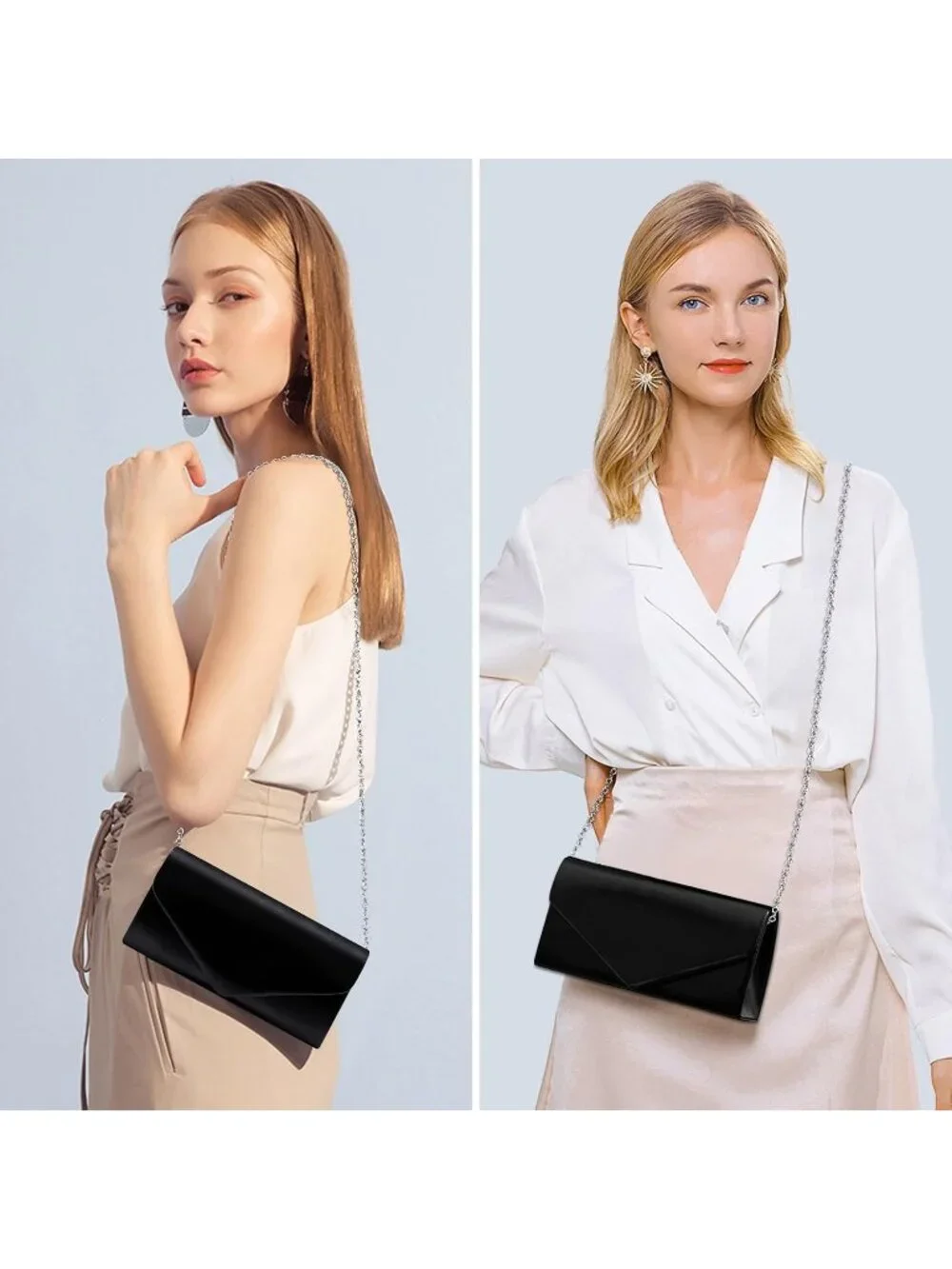 👜 Women's Black Vegan Leather Evening Bag with Chain Strap Wedding Cocktail Bag
